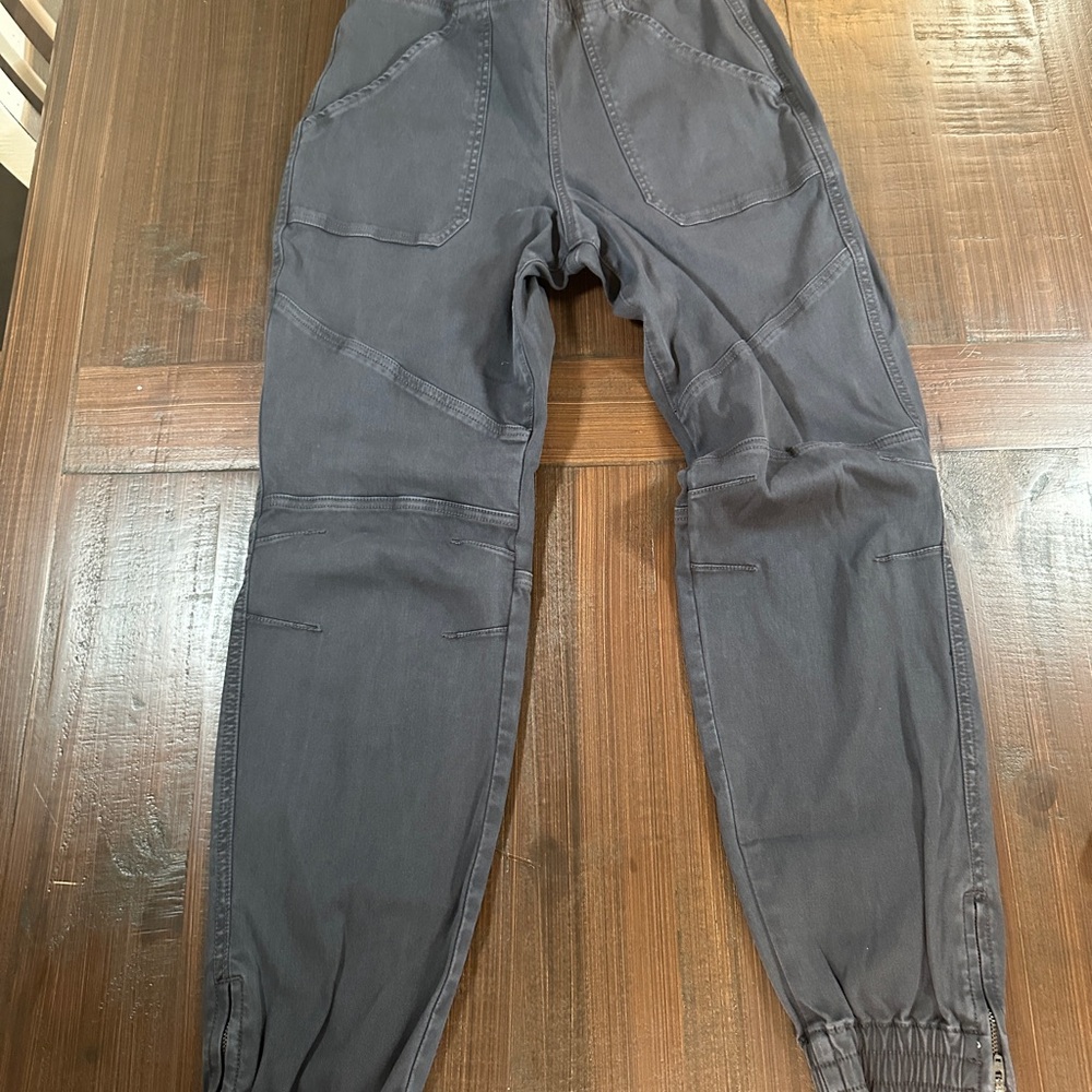 Spanx Stretch Twill Cargo Jogger Pants Women Large Gray Pull-on Zip Ankles